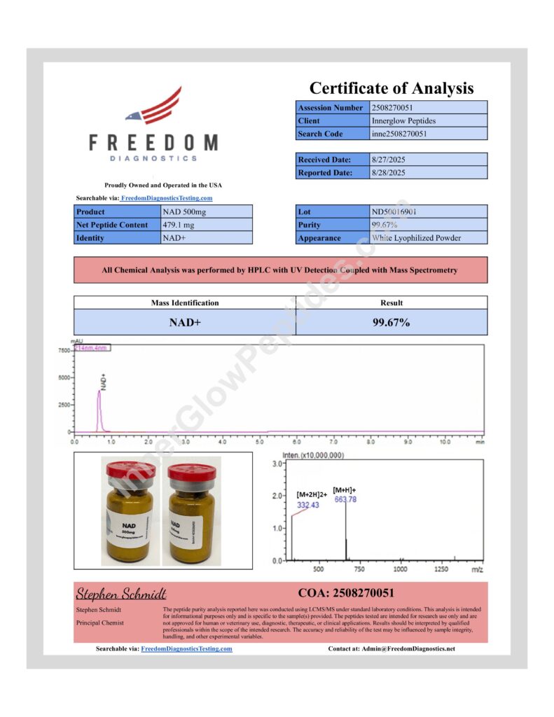 watermarked inne2508270051 nad500 NAD 500 mg Certificate of Analysis – verified purity and potency results for research use